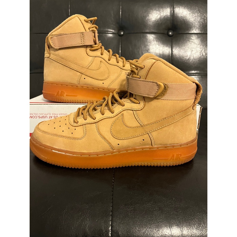 Nike Air Force 1 High Wheat Flax Suede Gum Sole Sneakers 807617-200 Womens 8.5